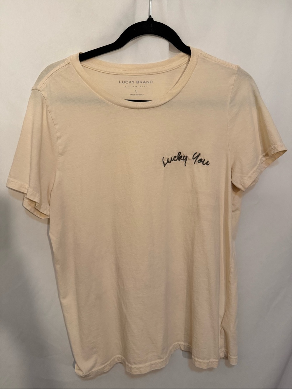 Lucky Brand 'Lucky You' Embroidered Tee - Cream - Women’s Large